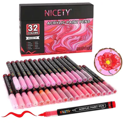 Produktbild von Acrylstifte für Steine 32 Stück Wasserfest Pinselspitze 1-5mm Rot