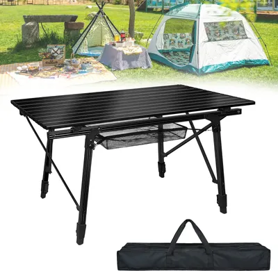 Obrázek produktu pro LARS360 90 x 53 cm Kempingový stůl Skládací stůl Kempingový stůl s nastavitelnou výškou včetně přepravní tašky, černý