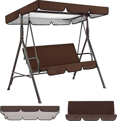 Image de （190×132×15cm，Braun）Toit de rechange balançoire hollywoodienne Toit-couverture imperméable Balançoire de jardin Toit solaire avec toit & coussin d'assise pour patio Garden Yard Terrasse