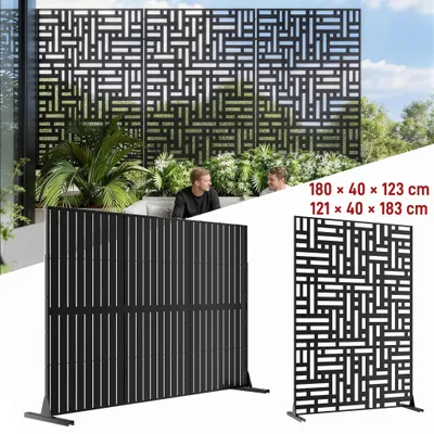 Produktbild von YARDIN Wetterfester Metall Raumteiler Jalousie-Design Schwarz, einfach aufstellbar für Innen und Außen