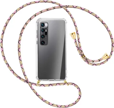 Produktbild von Handykette Backcover-Schutzhülle mit Band (Metall goldfarben) für Xiaomi Mi 10 Ultra - rosa Karo