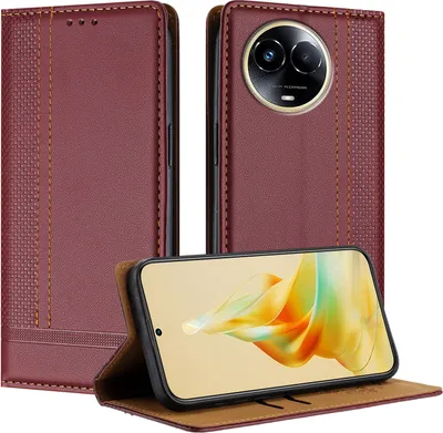Produktbild von Handyhülle für Realme 11 5G Leder Flip Klappbare Schutzhülle mit Standfunktion Dunkelrot