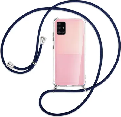 Produktbild von Handykette Backcover-Schutzhülle mit Band (Metall silberfarben) für Samsung Galaxy A51 5G (A516) - dunkelblau