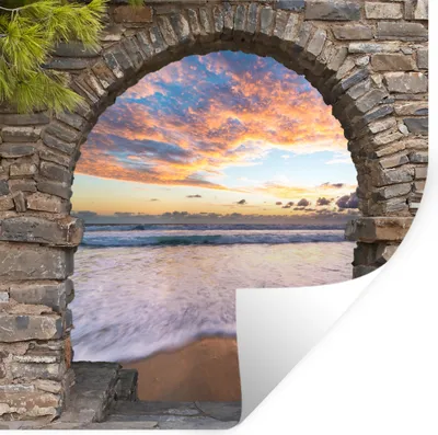 Produktbild von MuchoWow® Wandtattoo Wandsticker Wandaufkleber Abend - Meer - Strand - Aussicht 100x100 cm Selbstklebend und Repositionierbar - Wierderverwendbar - Selbstklebend