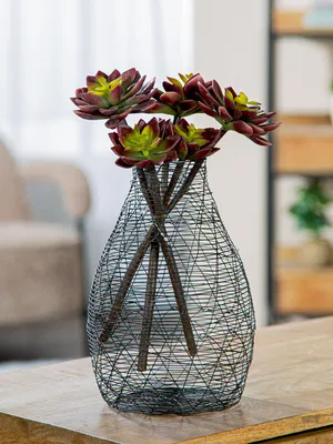 Productafbeelding van Gilde Vase, bauchig, Wire, Metall, schwarz, VE 3, D. 17 cm Höhe: 25.50 cm Durchmesser: 17.00 cm 58026