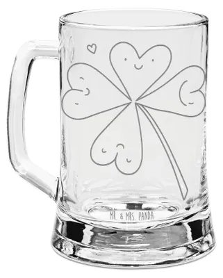 Produktbild von Mr. & Mrs. Panda Gravur Bierkrug Blume Kleeblatt - Transparent - Geschenk, Glück, Krug, Motivation, Glaskrug, Glücksbringer, Garten, Neuanfang, Umzug, Seidel, Humpen