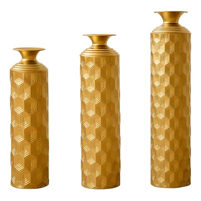 Produktbild von Goldene Bodenvasen aus Metall 3er Set, Wabenmuster-Design, Moderne Dekovasen für Wohnzimmer & Flur, Höhe 50/65/85cm