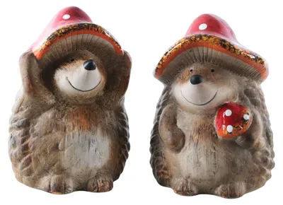 Produktbild von Igel Figuren 2er-Set aus Keramik 18 cm mit Pilz und Hut