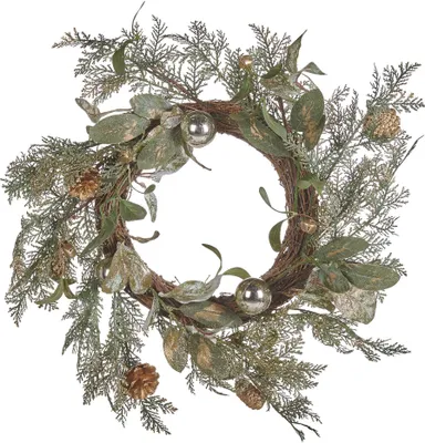 Produktbild von BELIANI Weihnachtskranz Grün und Gold ⌀ 45 cm Rund Künstlich mit Tannenzapfen Weihnachtskugeln Kranz für Weihnachten Weihnachtsdeko Adventskranz