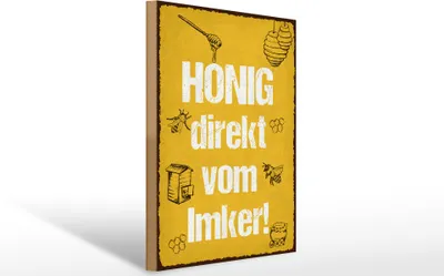 Produktbild von Holzschild Honig direkt vom Imker, 40 x 30 cm, Holzschilder Bild Bienen Tier Wiese