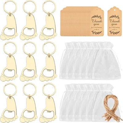 Productafbeelding van Flesopener - Sleutelhanger - 10 stuks - Metalen sleutelhanger - Flesopener voor feestjes - Kleine sleutelhanger met zakken voor decoratie