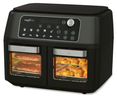 Produktbild von MAXXMEE Heißluft-Fritteuse Doppelkammer 11l Kombination aus Heißluftofen Grill Fritteuse mit 2 XXL-Frittierfächern Digitales Bedienfeld Sichtfenster