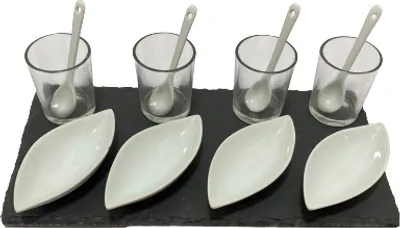 Obrázek produktu pro Vynikající domácí servírovací sada oválných tapas, břidlice/porcelán, 30x15cm, černá/bílá