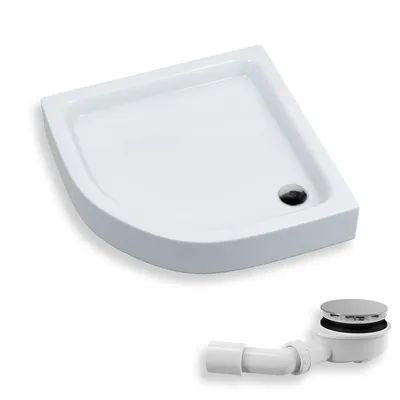 Produktbild von Duschwanne Viertelkreis 90x90x17 Sanitäracryl Duschtasse Glatt | Ablaufgarnitur ⌀90 mm & Füßen im SET | Anti-Rutsch Duschbecken | BADLAND GRANDO PLUS