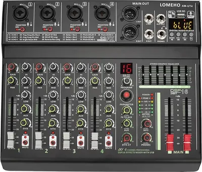 Image de Table de mixage DJ, 4 canaux, 16 DSP, alimentation fantôme 48 V, prise UE