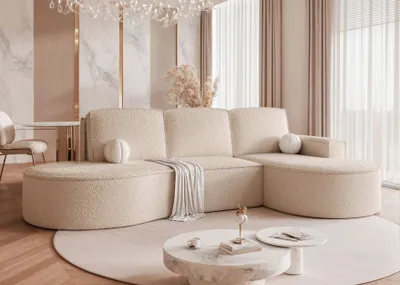 Image de Canapé d'angle rembourré SOFIA VELVET avec fonction couchage - Canapé L avec fonction relax et compartiment de rangement - Canapé d'angle droit indépendant Abriamo 03 Beige