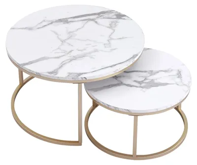 Produktbild von Satztische - Runder Couchtisch/Beistelltisch - Marmoroptik - 2er-Set (60 cm & 40 cm) - Modern - Für Wohnzimmer