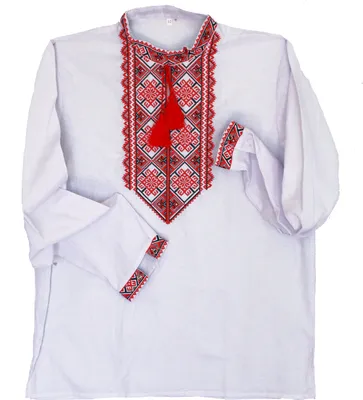 Produktbild von Freizeithemd Herren ukrainisches gesticktes Hemd Vyshyvanka Männertracht Baumwolle Weiß Größe 46 (ukrainische Größe 52)