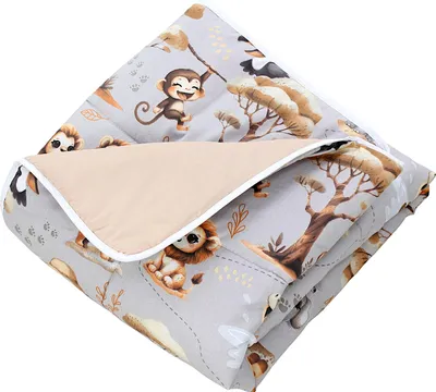 Produktbild von TupTam Baby Spielmatte Kinder Große Spieldecke Gepolstert XXL Krabbeldecke 120 x 120 cm Babyzimmer Schlafteppich, Farbe: Dschungeltiere Grau / Beige