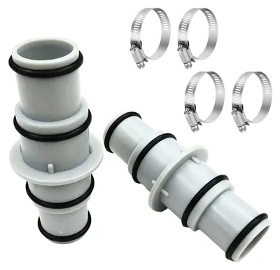 Immagine prodotto di Connettori per tubi da piscina, confezione da 2, adattatore da 32 mm a 38 mm, con 4 fascette per tubi in acciaio inossidabile e guarnizioni O-ring