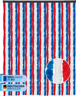 Obrázok produktu pre Chlpatý záves (120x220 cm) záves na dvere "Červená - Biela - Modrá" ako sieťka proti hmyzu na balkón, terasu alebo karavan, obytný príves, pavilón