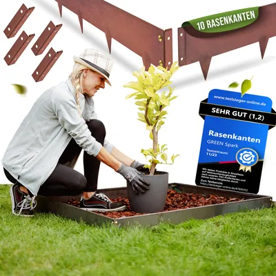 Produktbild von Cortenstahl Rasenkante [Schneckenabweisend] mit Berührschutz | 10x 1m, 1,5mm dick | zur Garten- und Beetgestaltung | Beeteinfassung Metall Cortenstahl