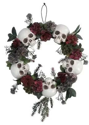 Productafbeelding van Bloemkrans met Schedels voor Halloween Decoratie 40,5 cm