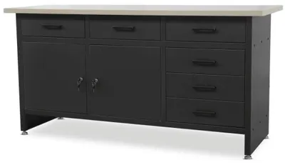Produktbild von Werkbank Werkstatt HENRY 6 Schubladen 2x Schließfach MDF-Tischplatte Braun | Werktisch Montagewerkbank Arbeitstisch Werkstatteinrichtung 85x170x60cm Schwarz