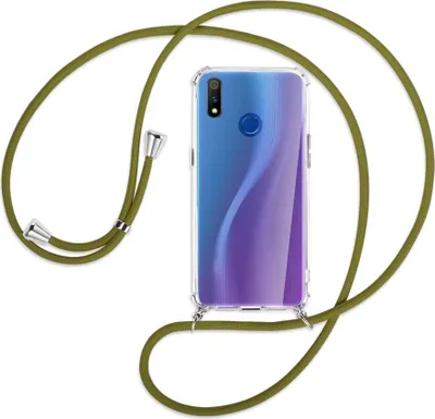 Produktbild von Handykette Backcover-Schutzhülle mit Band (Metall silberfarben) für Realme 3 Pro (X Lite) - khaki