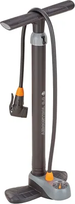 Image de Pompe à vélo sur pied avec manomètre - Double tête - Noir et gris