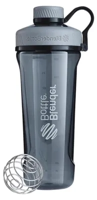 Produktbild von Radian Tritan Trinkflasche mit BlenderBall, geeignet als Eiweiß- und Protein-Shaker, Wasserflasche, BPA-frei, skaliert bis 700 ml, Fassungsvermögen 940 ml, grau
