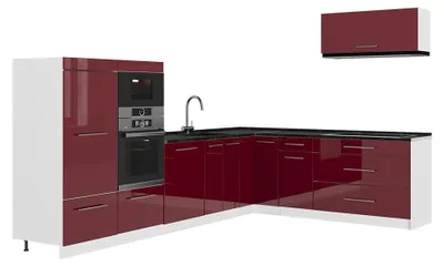 Obrázek produktu pro Rohová kuchyň Vicco Fame-Line Bordó červená vysoký lesk/Bílá 327 x 227 cm, PD Antracit, Model 64432
