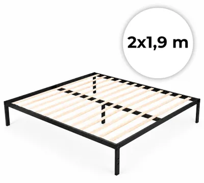Obrázek produktu pro Kovová postel 190x200 cm s roštem, minimalistický černý rám ModernHome