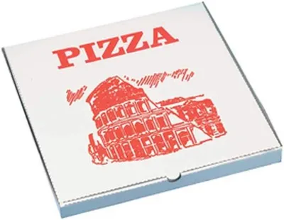 Produktbild von Eckiger Pizzakarton, 330 x 330 x 30 mm, rot/weiß, 1 Packung mit 100 Stück
