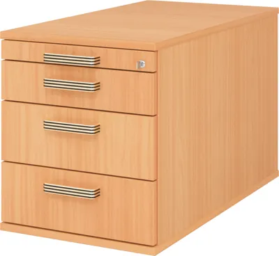 Produktbild von bümö office Rollcontainer - mit 3 Schubladen - Griff: Streifengriff (Kunststoff), Nachbildung: Buche