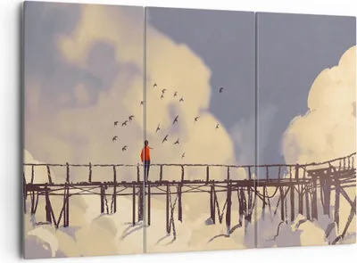 Produktbild von Bild auf Leinwand - Leinwandbild - Wolken Brücke Vögel Landschaft - 165x110cm - Wand Bild - Wanddeko - Leinwanddruck - Bilder - Kunstdruck - Leinwand bilder - Wandkunst - CE165x110-3200