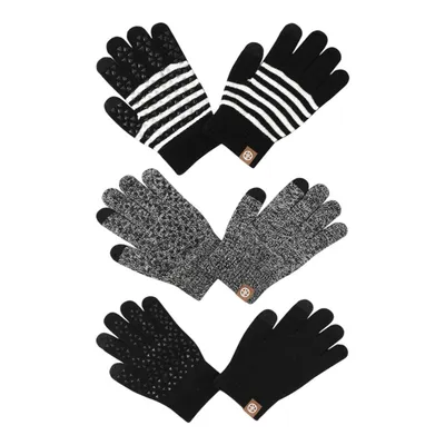 Produktbild von 3 Paar Kinder Strickhandschuhe mit Touchscreen, Winter Warme Vollfingerhandschuhe, Schwarz