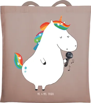Produktbild von Mr. & Mrs. Panda Tote Bag Einhorn Sänger - Braun Pastell - Geschenk, Jutebeutel, Unicorn, Shopping Tasche, Einhörner, Einkaufstasche, Fest, Geburtstag, Beutel, Disco