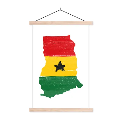 Produktbild von MuchoWow® Textilposter Ghana - Flagge - Karte 120x180 cm mit holzfarbenen Rahmen - Textil-Plakat