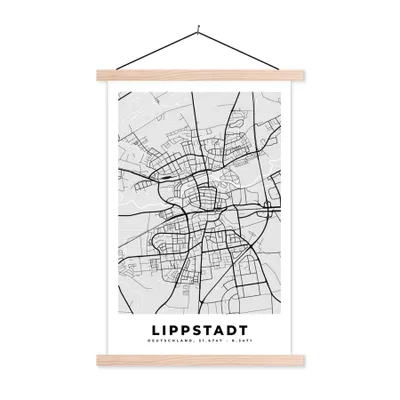 Produktbild von MuchoWow® Textilposter Lippstadt - Karte - Stadtplan - Deutschland 40x60 cm mit holzfarbenen Rahmen - Poster