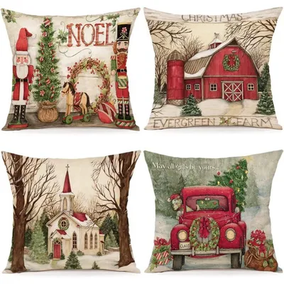 Produktbild von Kissenbezüge Weihnachten 45x45 cm Leinen-Mischgewebe 4er Set