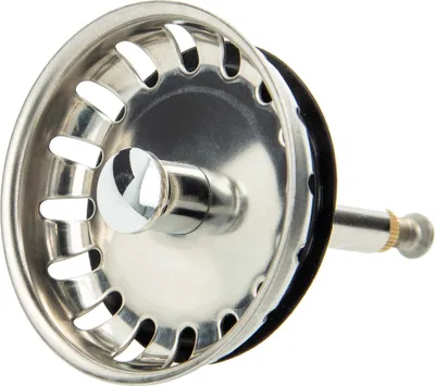 Produktbild von tecuro Spülenablauf Siebkorb, Edelstahl, Korb Ø 54 mm, Anschluss Ø 8 mm, Metall-Führungsstange, Höhenverstellung, inkl. Lippendichtung, Seilzug-Drehbetätigung nach unten, passend für 1 1/2 Zoll Siebkorbventile mit Ø 70 mm Sieb