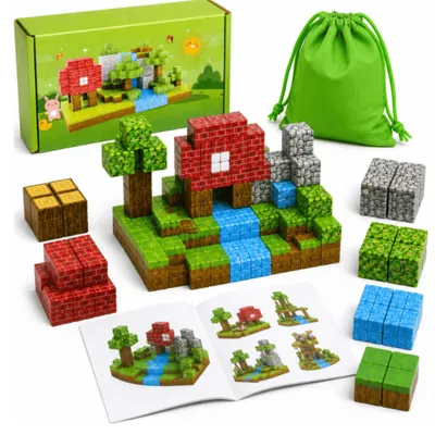 Produktbild von Aluz Magnetische Bausteine 48 Teile Würfel-Bauset für Kinder mit Beutel und Anleitung