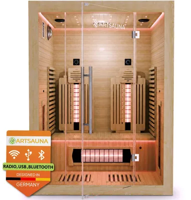 Produktbild von ARTSAUNA® Infrarotkabine Aarhus140 - Natur, 2 Personen, Dual-Heizsystem mit Hemlock-Holz, dimmbare Vollspektrumstrahler