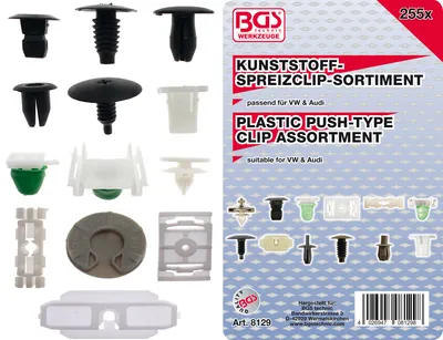 Immagine prodotto di Assortimento di clip per rivestimenti BGS per veicoli VW 255 pezzi - 8129
