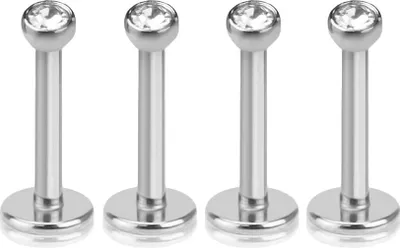 Produktbild von viva-adorno 4 Stück 1,2 x 6 x 2,5mm Lippen Piercing Stecker Tragus Labretstecker Zirkonia Edelstahl Innengewinde Z188, Set klar