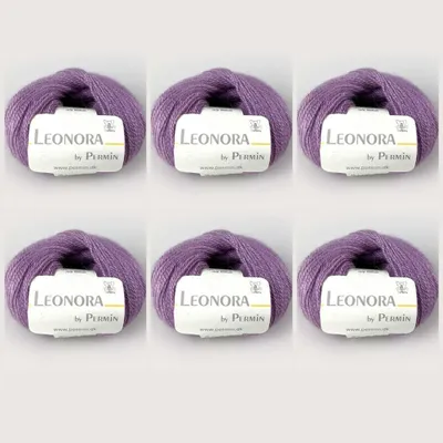 Obrázok produktu pre 6x Leonora by Permin – Luksusowa włóczka z jedwabiu, wełny i kid moheru (14 przydymiony fiolet)