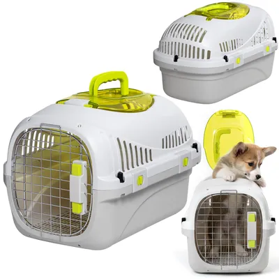 Produktbild von Hundetransportbox Peluvio Safy bis 5 kg, leicht & sicher, Metalltür, Napf inklusive, faltbar, ideal für Auto & Reise - Grau