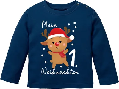 Produktbild von Baby Langarmshirt Mein 1. Weihnachten Weihnachtsoutfit Spruch Grinch Rentier Jungen Mädchen Longsleeve Moonworks® navy 56/62 (1-3 Monate)