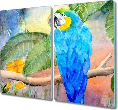 Produktbild von Coloray Hackbrett Herdabdeckplatte 2x30x52 cm Küchenbrett Kochplattenabdeckung Schneidebrett - Blätter Haustier Papagei